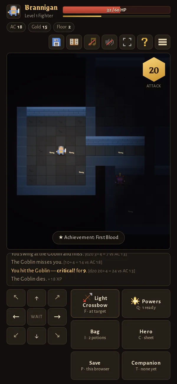 A fighter rolls a natural 20 against a goblin