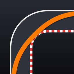 Racing Line app icon: an orange racing line through a kerbed corner